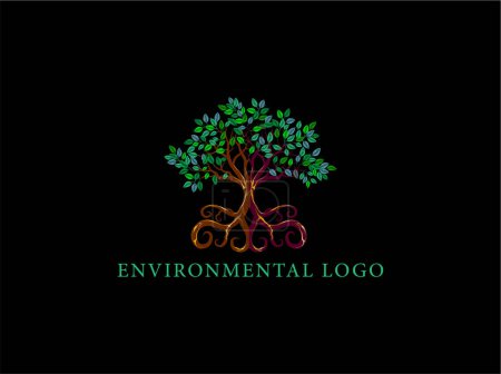 Téléchargez les illustrations : Logo mangroves arbre sur fond noir - en licence libre de droit