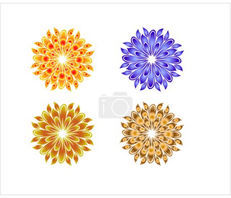 Téléchargez les illustrations : Ensemble de quatre fleurs florales colorées, illustration vectorielle - en licence libre de droit