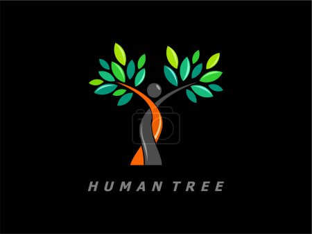 Téléchargez les illustrations : Logo arbre humain en fond noir - en licence libre de droit