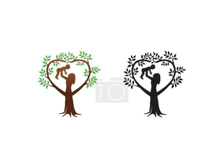 Illustration for Unique Tree Vector illustration of a mother holding baby. happy mother's day. - Royalty Free Image