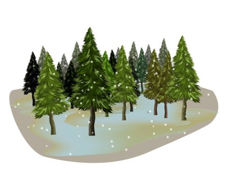 Ilustración de Ilustraciones del bosque de pinos, bosque de pinos en invierno - Imagen libre de derechos