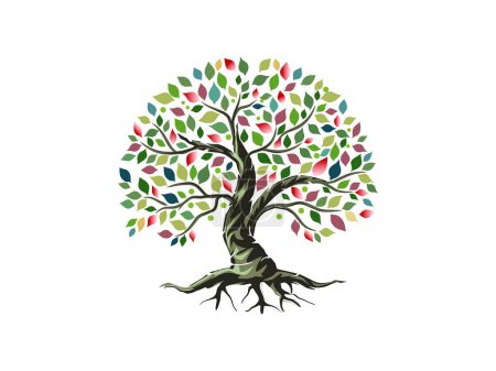 Téléchargez les illustrations : Conception abstraite de logo d'arbre arc-en-ciel vibrant, vecteur racine - en licence libre de droit