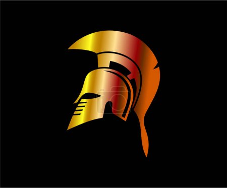 Ilustración de Espartano guerrero desgaste casco ilustración vectorial aislado sobre fondo negro - Imagen libre de derechos