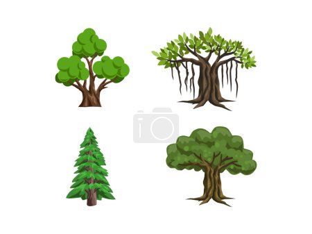 Collection of various tree vector icon set on white background