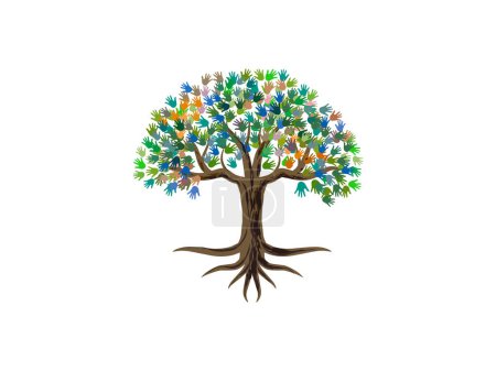 Illustration for Abstract olive tree with hand leaves, colorful tree concept - Royalty Free Image