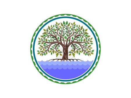 Téléchargez les illustrations : Conception du logo de l'arbre, logo abstrait de l'arbre en forme de cercle. Journée des zones humides - en licence libre de droit