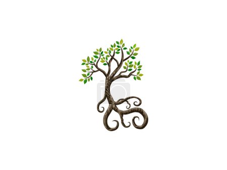Illustration for Mangrove tree art illustration, swirls root. decorative tree. - Royalty Free Image