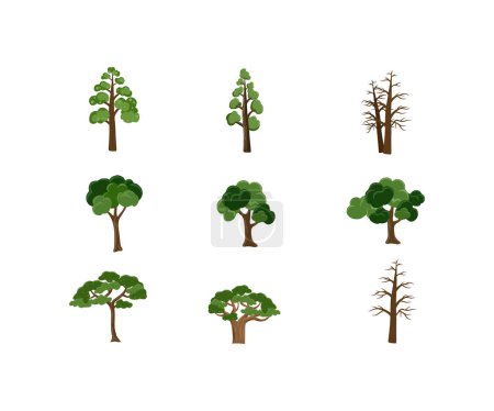Téléchargez les illustrations : Ensemble d'arbres forestiers verts - en licence libre de droit