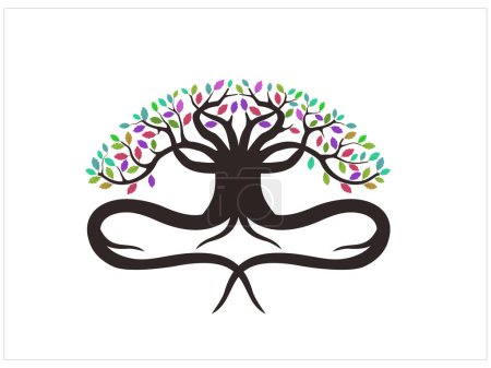 Téléchargez les illustrations : Logo de l'entraîneur de yoga et méditation. Illustration vectorielle Yoga Tree. - en licence libre de droit