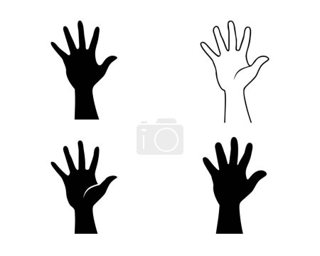 Collection of Hand print icon silhouette. Drawn in black, isolated on white background.