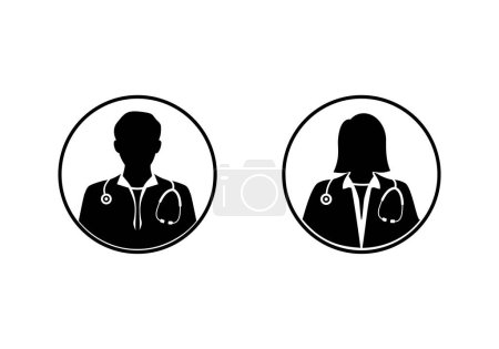 Illustration for Male and female doctors icon for avatar and account profile. pictogram design silhouette with circular frame - Royalty Free Image