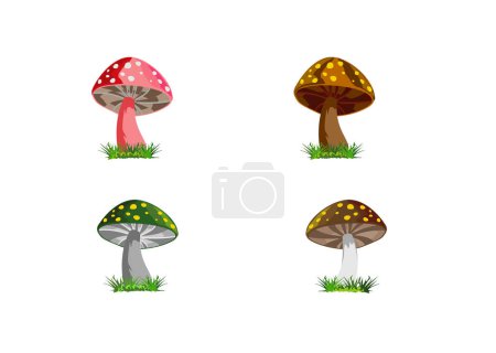 Illustration for Illustration of some fly mushrooms isolated on white background. - Royalty Free Image