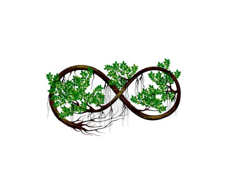 Téléchargez les illustrations : Illustration vectorielle d'arbre ancien, arbre banyan sous la forme de symboles infinis. - en licence libre de droit