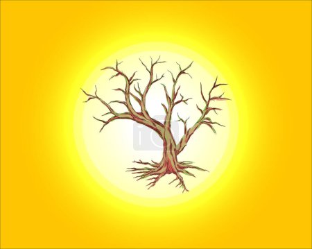Ilustración de Resumen de árbol muerto con un sol estalló fondo. ilustración vectorial. - Imagen libre de derechos