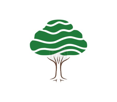 Téléchargez les illustrations : Design abstrait du logo de l'arbre avec des feuilles ondulées - en licence libre de droit