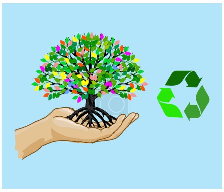 Ilustración de Reciclar símbolo con árbol, ilustración vectorial - Imagen libre de derechos