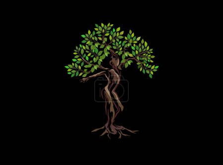Illustration for Dryad tree, human mythology tree, goddess logo. - Royalty Free Image