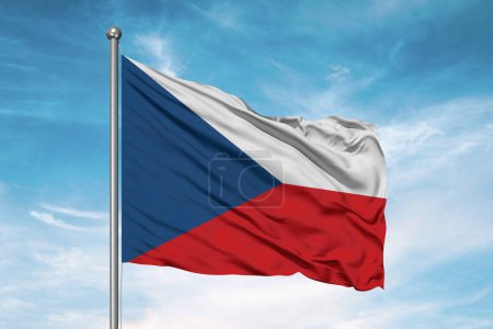 Photo for Czech Republic  national flag cloth fabric waving on beautiful cloudy Background. - Royalty Free Image