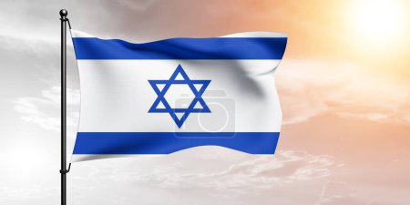 Photo for Israel national flag cloth fabric waving on beautiful sky Background. - Royalty Free Image