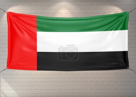 Émirats arabes unis drapeau national tissu agitant sur de belles briques Arrière-plan.