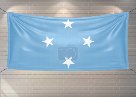 Micronesia, Federated States of Micronesia national flag cloth fabric waving on beautiful bricks Background.