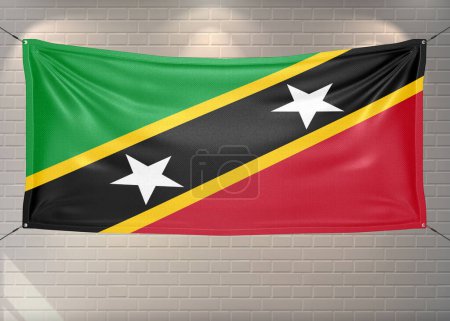 St. Kitts und Nevis Nationalflagge Stoff weht auf schönen Ziegeln Hintergrund.