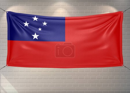 Samoas Nationalflagge weht auf schönen Ziegeln..
