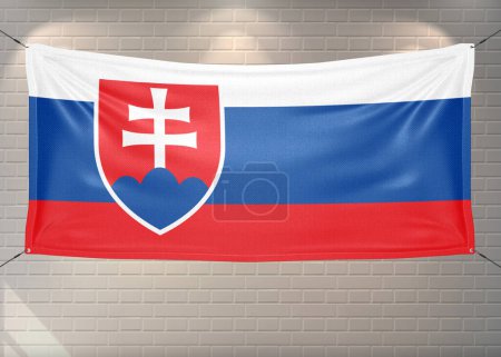 Slowakei Nationalflagge Stoff weht auf schönen Ziegeln Hintergrund.