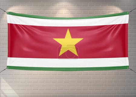 Surinams Nationalflagge weht auf schönen Ziegelsteinen.