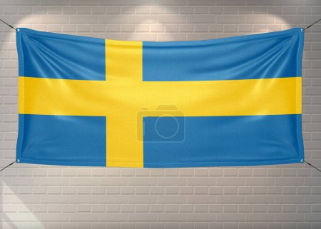Schwedens Nationalflagge weht auf schönen Ziegeln.