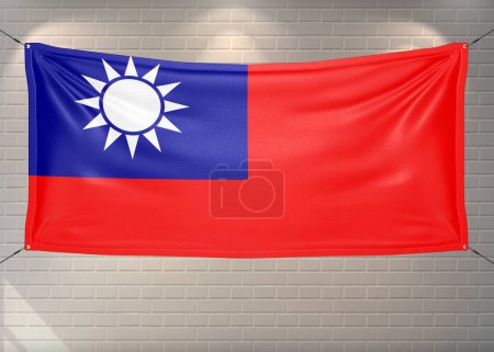 Taiwan Nationalflagge Stoff weht auf schönen Ziegeln Hintergrund.