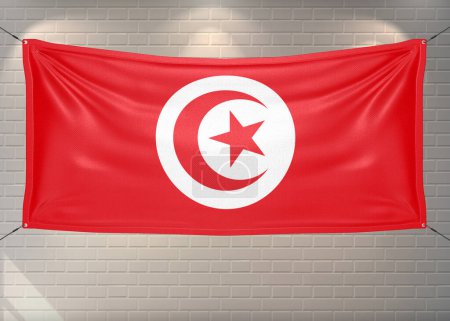 Tunesiens Nationalflagge weht auf schönen Ziegeln.