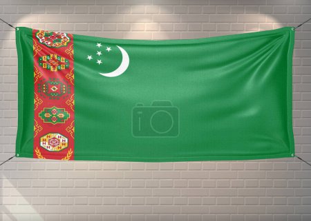 Turkmenistans Nationalflagge weht auf schönen Ziegeln.