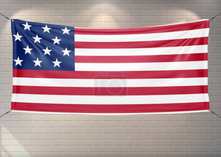 Die Nationalflagge der Vereinigten Staaten weht auf schönen Ziegeln..