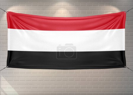 Jemens Nationalflagge weht auf schönen Ziegeln..