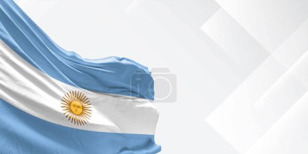 Argentiniens Nationalflagge Stoff weht auf schönen weißen Hintergrund.