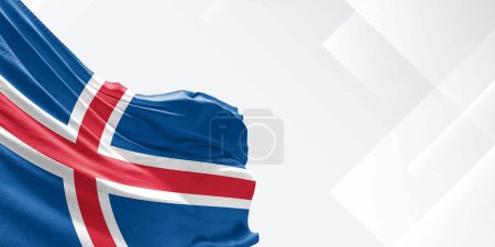 Island Nationalflagge Stoff weht auf weißem schönen Hintergrund.