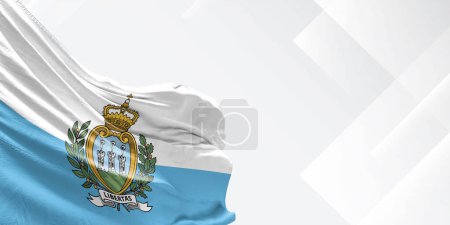 Téléchargez les photos : Tissu drapeau national de Saint-Marin agitant sur fond blanc magnifique. - en image libre de droit