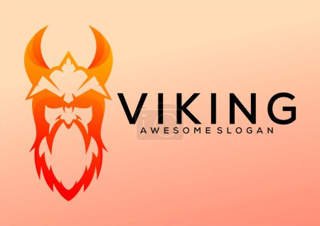 Ilustración de Viking logo diseño línea arte colorido - Imagen libre de derechos