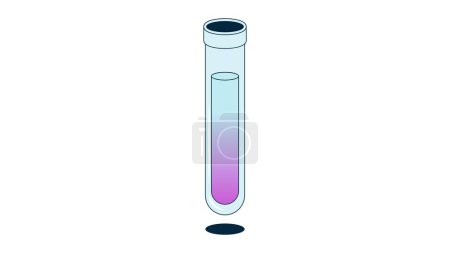 Tubo de ensayo de vidrio lleno de una fracción de sedimento violeta (precipitado) líquido y azul oscuro; dos capas separadas de una solución