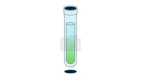 Tubo de ensayo de vidrio lleno de una fracción de sedimento líquido y verde (precipitado); dos capas separadas de una solución