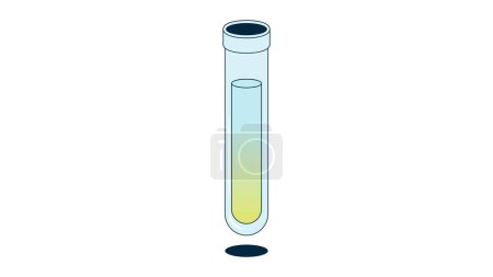 Glas-Reagenzglas gefüllt mit einem flüssigen und gelben Sedimentanteil (Fällung); zwei getrennte Schichten einer Lösung