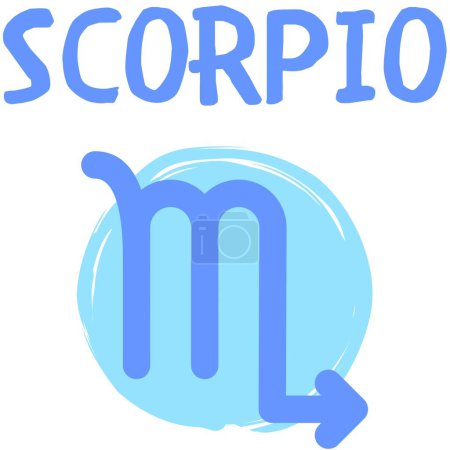 Scorpio astrology (zodiac) sign in blue and light blue colours, signed icon (picture) on a white background