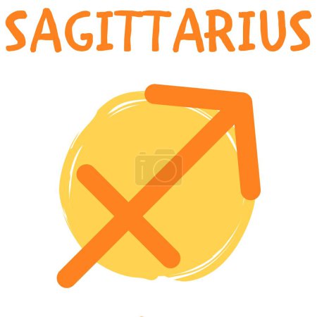 Signe astrologique Sagittaire (zodiaque) en orange et jaune, icône signée (photo) sur fond blanc