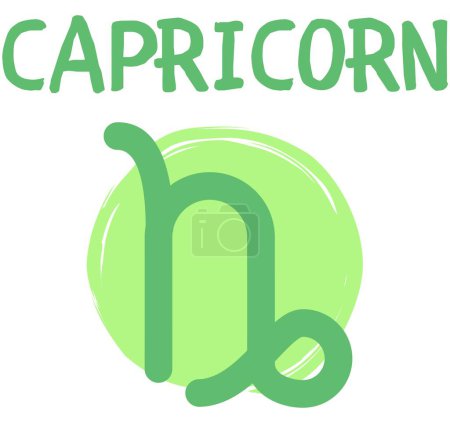 Panneau astrologie du Capricorne (zodiaque) en vert et vert clair, icône signée (photo) sur fond blanc