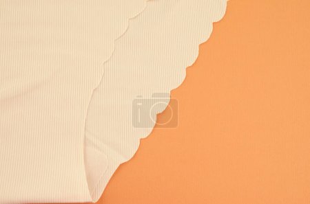 Beige nahtlose (unsichtbare) Damenunterwäsche (Dessous, Höschen, Slip) mit welligem Rand und isolierter Nahaufnahme