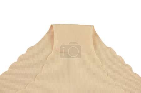 Gusset, beige seamless (invisible) women's underwear (lingerie, panties, briefs) with wavy edge isolated, inner part closeup