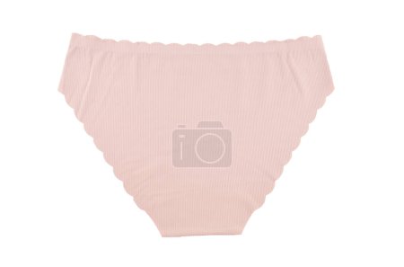 Lilas (lavande, violet, violet) sans couture (invisible) sous-vêtements pour femmes (lingerie, culotte, slip) avec bord ondulé isolé, vue du haut vers l'arrière