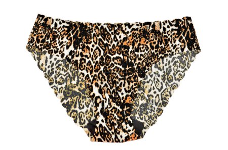 Leopard seamless (invisible) women's underwear (lingerie, panties, briefs) with wavy edge isolated, top front view