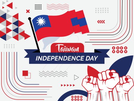 Ilustración de Banner de día nacional de Taiwán con mapa, bandera colores tema fondo y geométrico abstracto retro moderno diseño rojo azul. diseño moderno abstracto. - Imagen libre de derechos